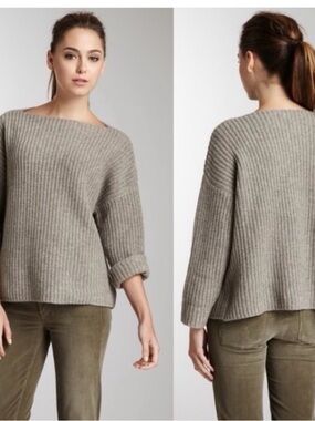 VINCE Boatneck Wool/Yak Blend Boxy-Fit Sweater sz:M